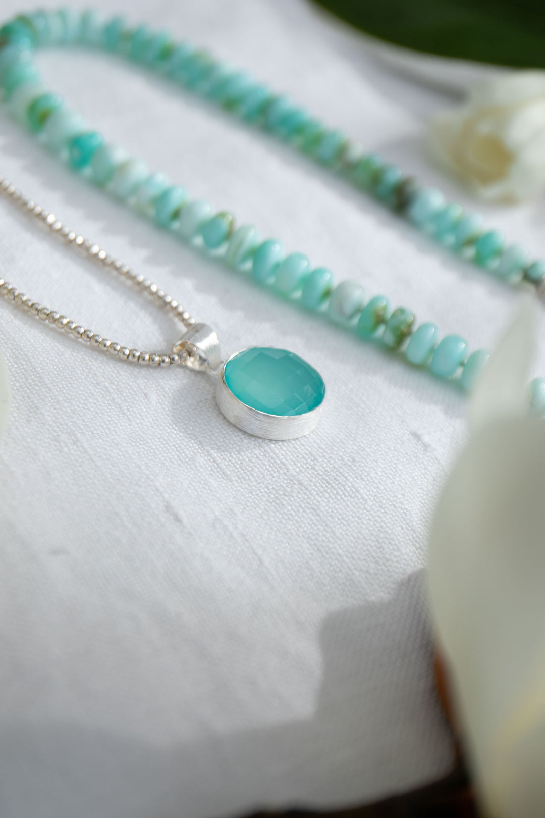Chalcedony Pendant in Brushed Sterling Silver