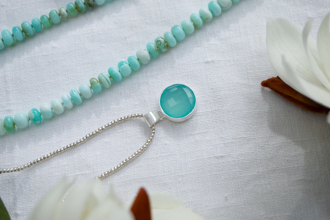 Chalcedony Pendant in Brushed Sterling Silver