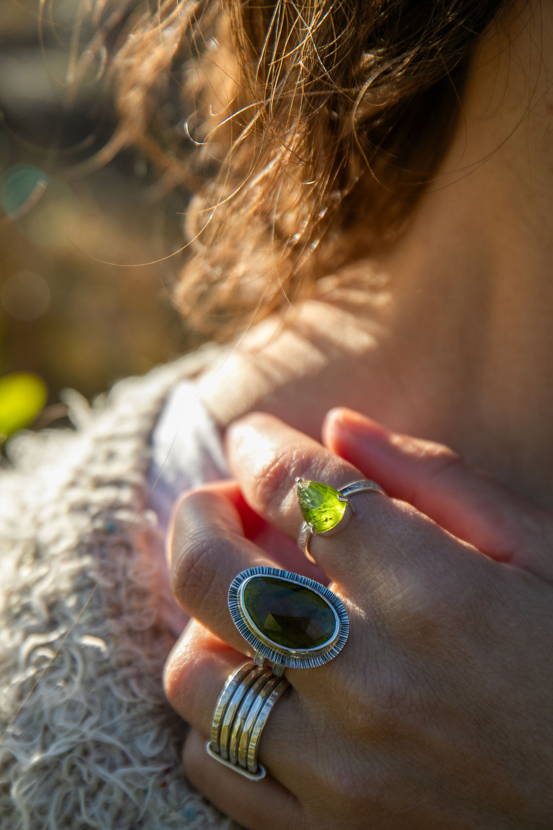 Faceted Teardrop Peridot Ring in Claw Sterling Silver - Size 7 US