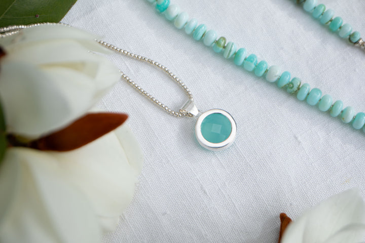 Chalcedony Pendant in Brushed Sterling Silver