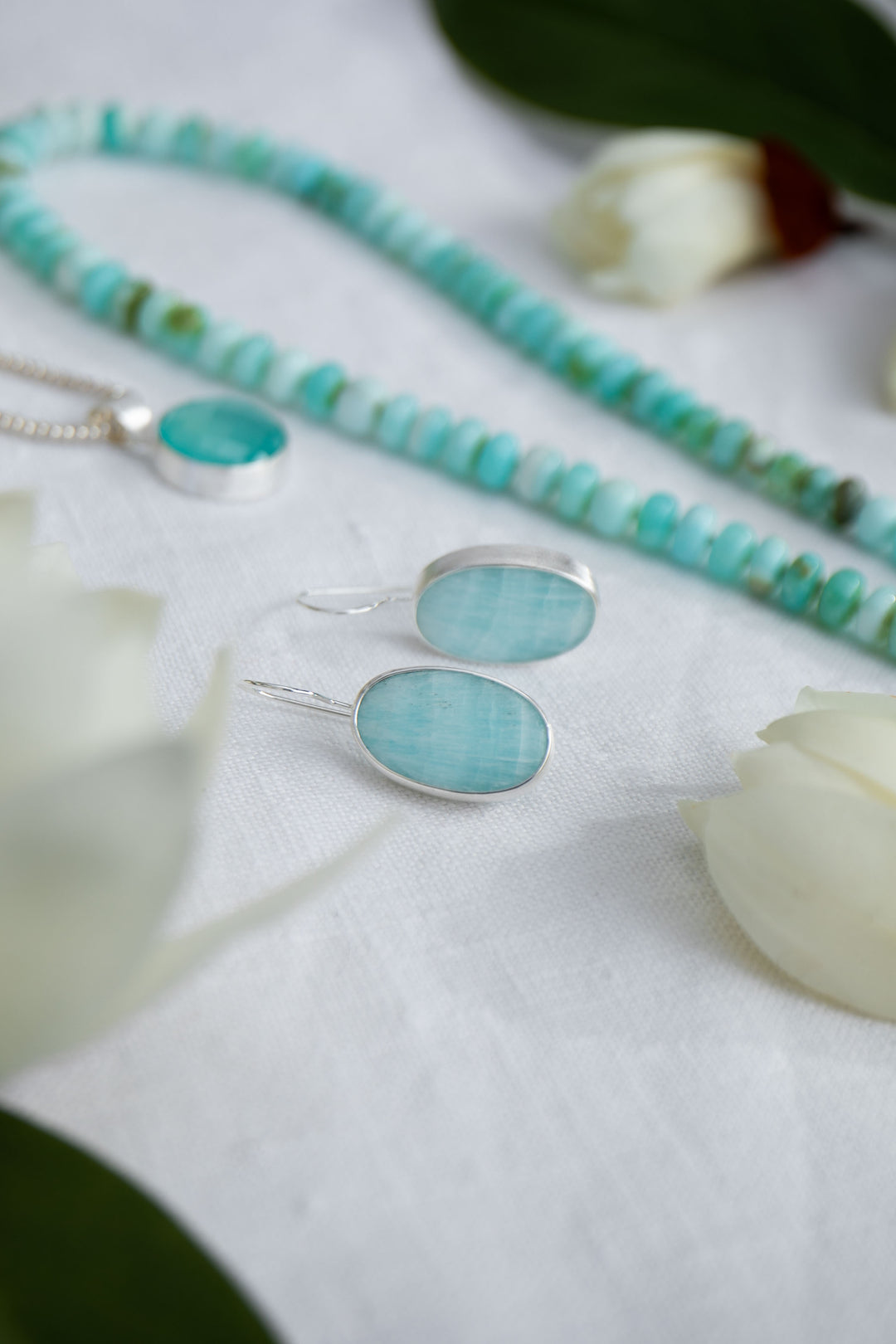 Blue Calcite Earrings in Brushed Sterling Silver