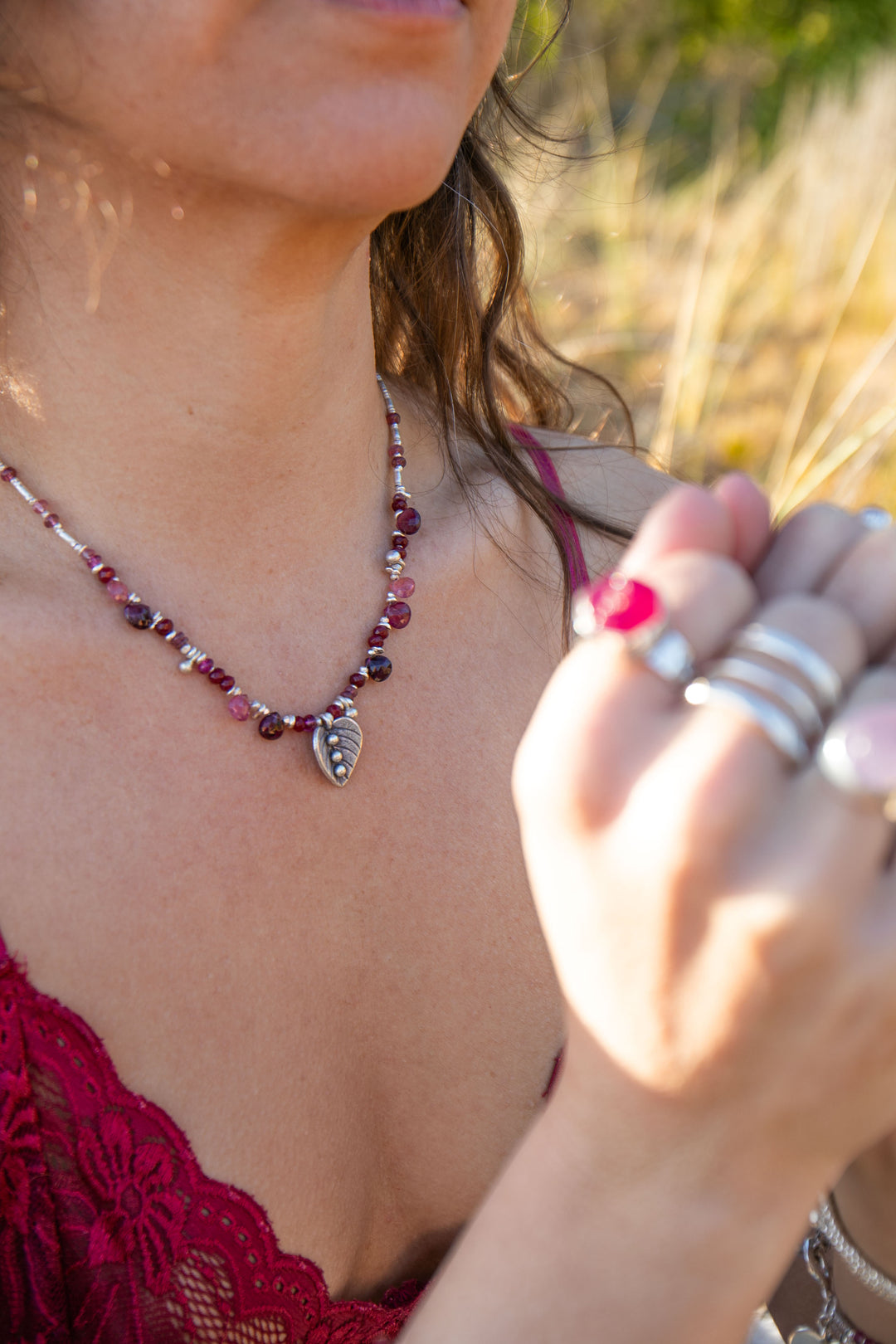 Ruby and Pink Tourmaline Necklace with Hill Tribe Silver