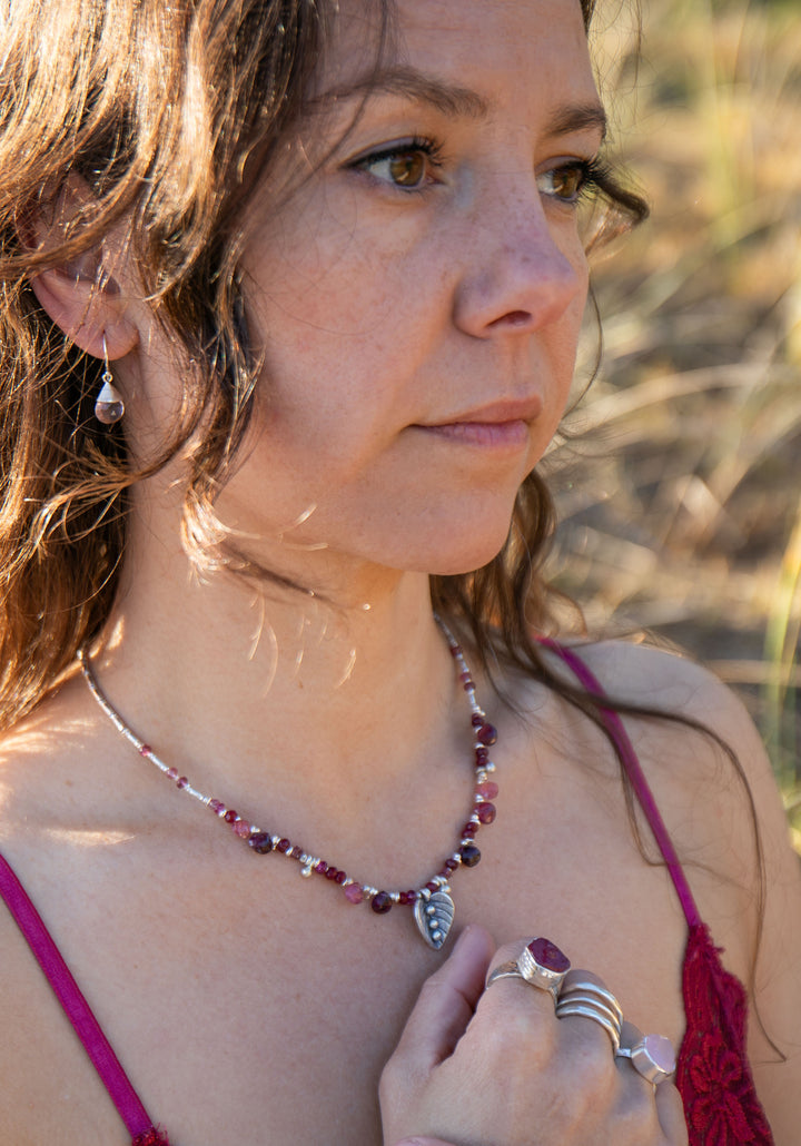 Ruby and Pink Tourmaline Necklace with Hill Tribe Silver