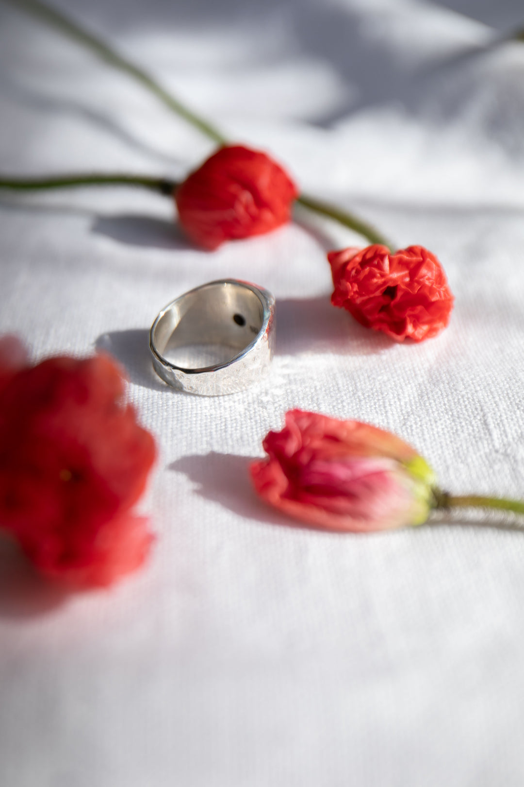 Australian Opal Ring in Signet Beaten Sterling Silver Setting - Size 8 US