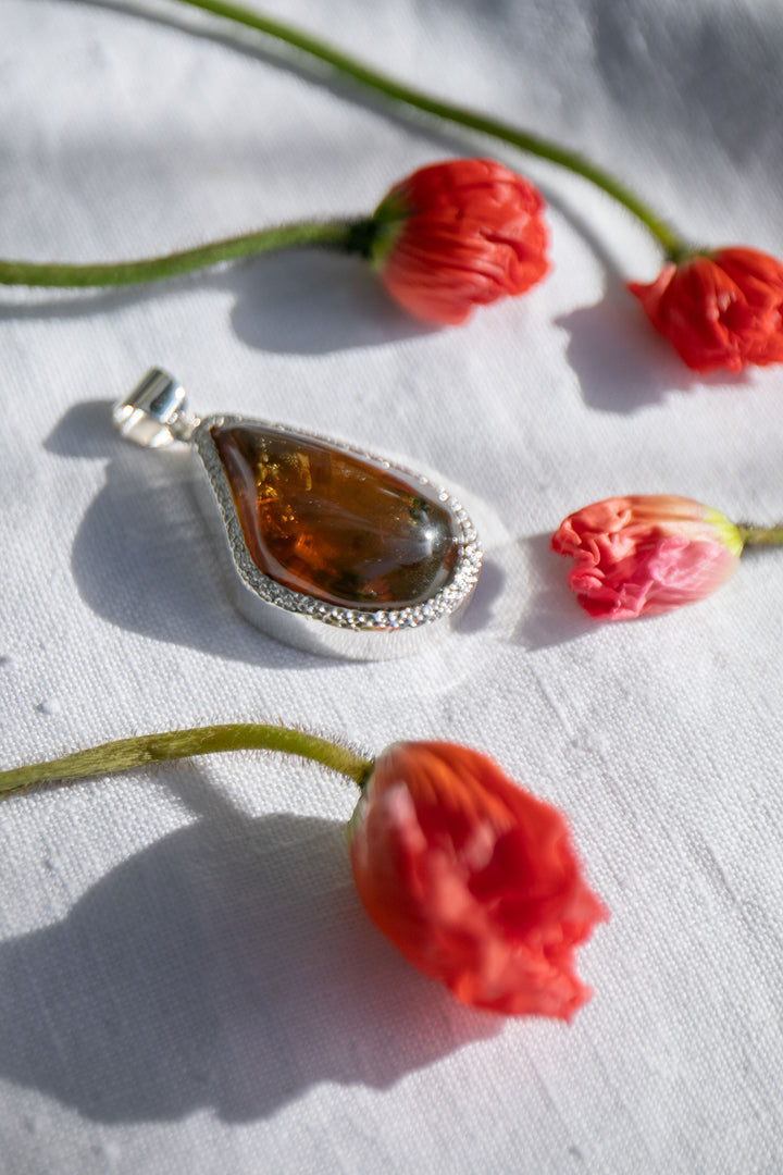 Statement Insect Amber Pendant Pendant in Unique Sterling Silver