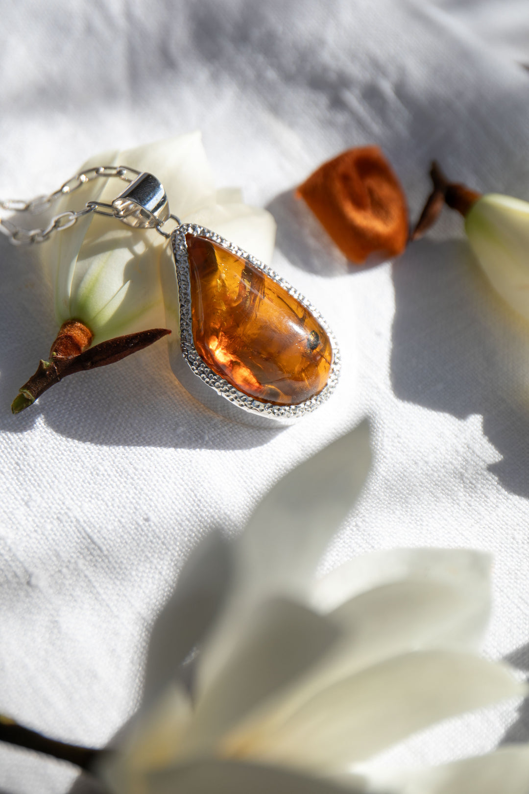 Statement Insect Amber Pendant Pendant in Unique Sterling Silver