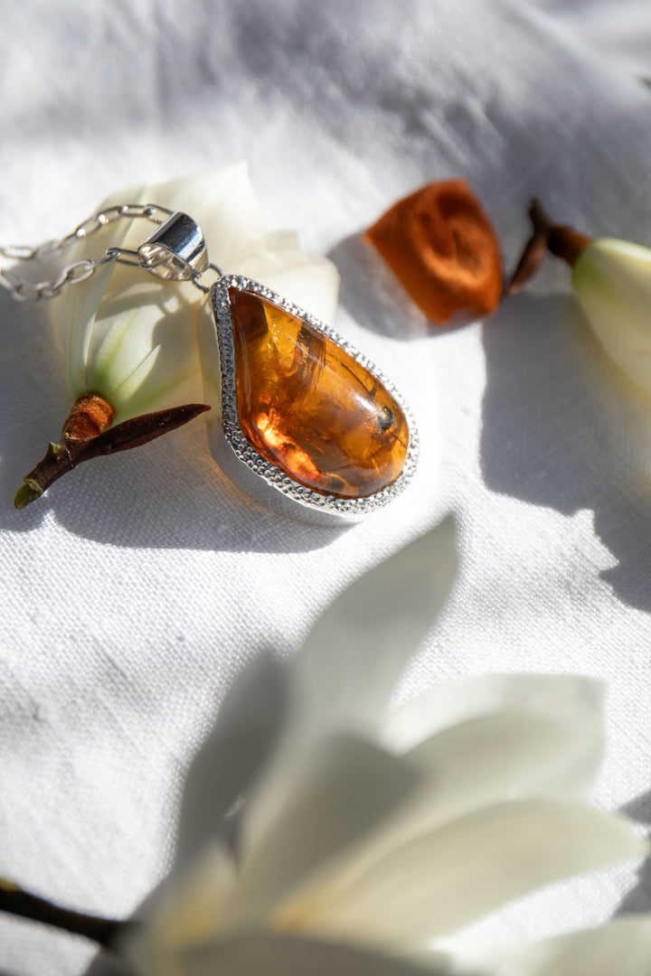 Statement Insect Amber Pendant Pendant in Unique Sterling Silver