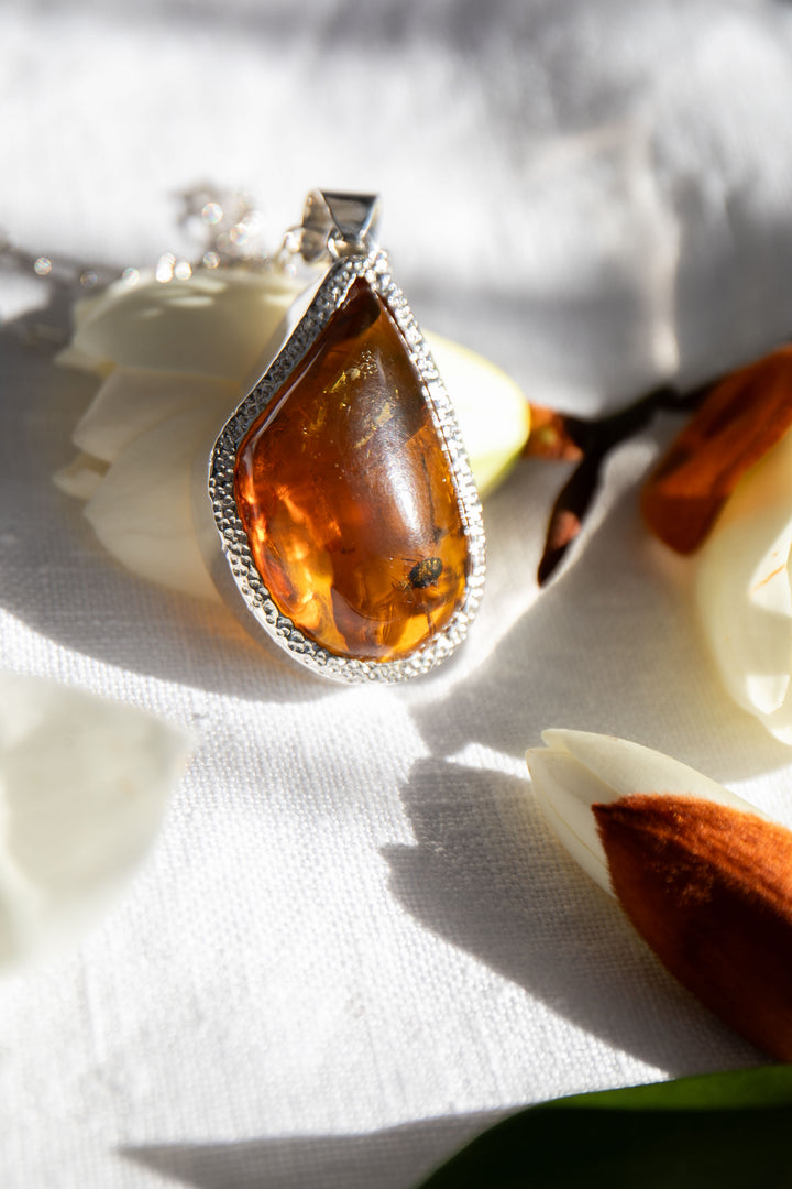 Statement Insect Amber Pendant Pendant in Unique Sterling Silver