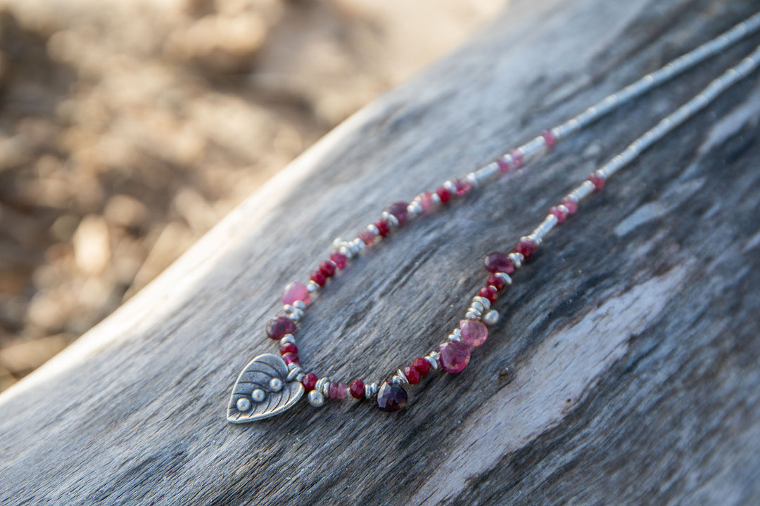 Ruby and Pink Tourmaline Necklace with Hill Tribe Silver