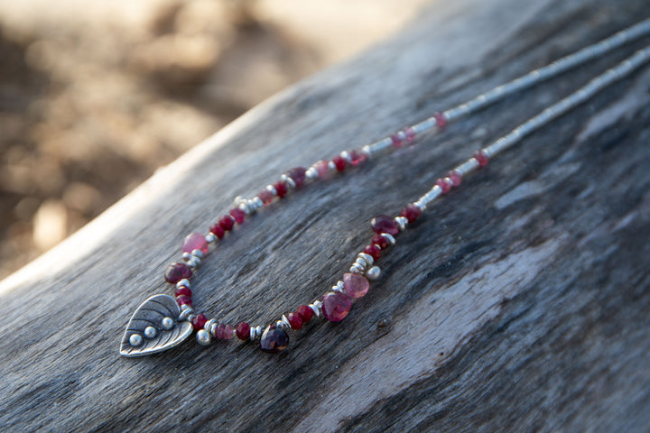 Ruby and Pink Tourmaline Necklace with Hill Tribe Silver