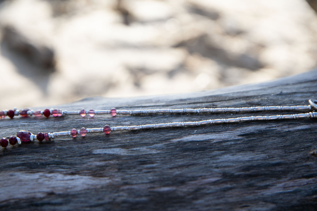 Ruby and Pink Tourmaline Necklace with Hill Tribe Silver