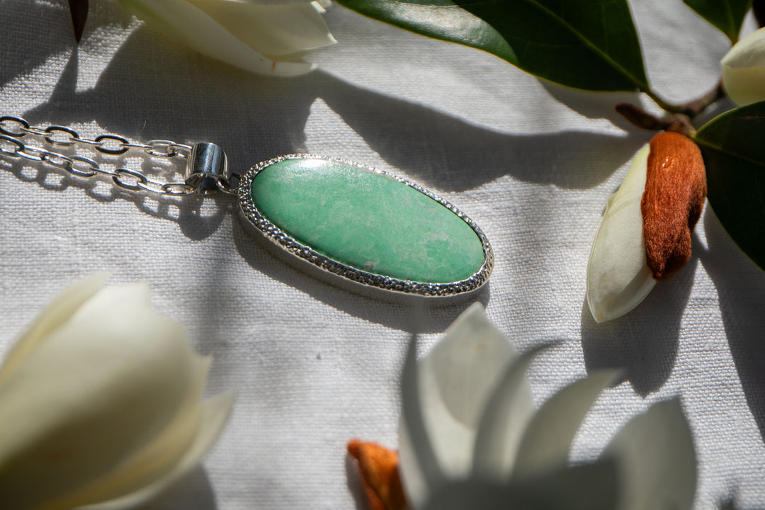 Statement Variscite Pendant in Bezel Sterling Silver Setting