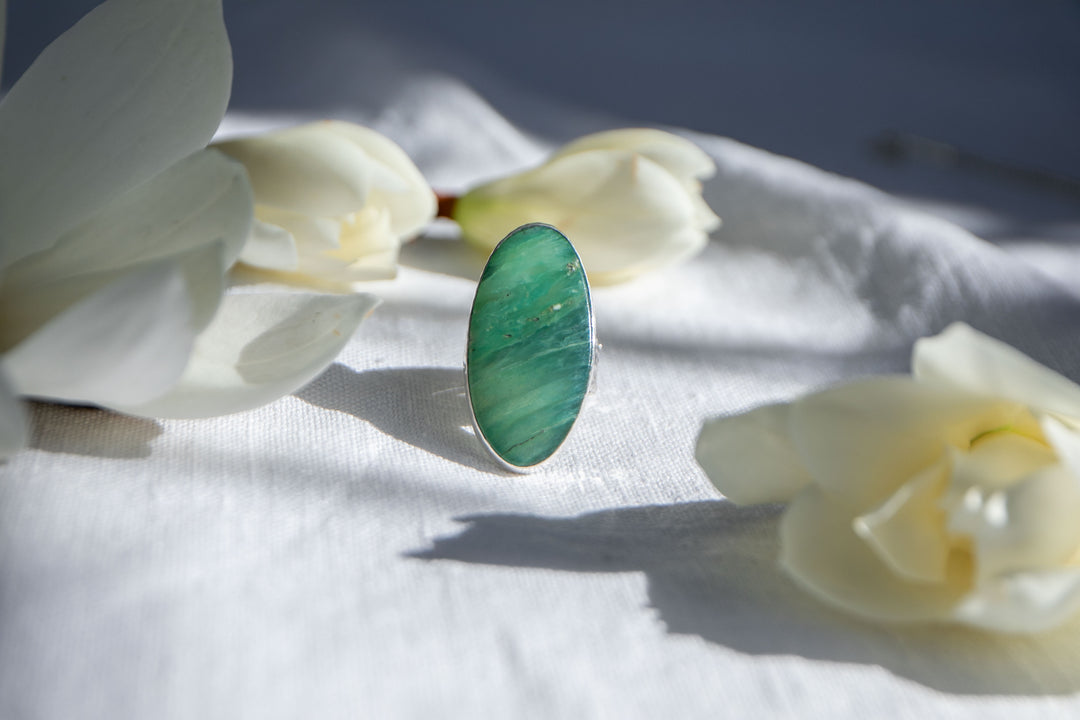 Peruvian Opal Ring in Beaten Sterling Silver with Adjustable Band