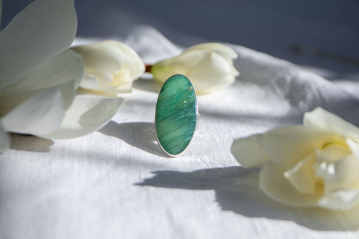 Peruvian Opal Ring in Beaten Sterling Silver with Adjustable Band