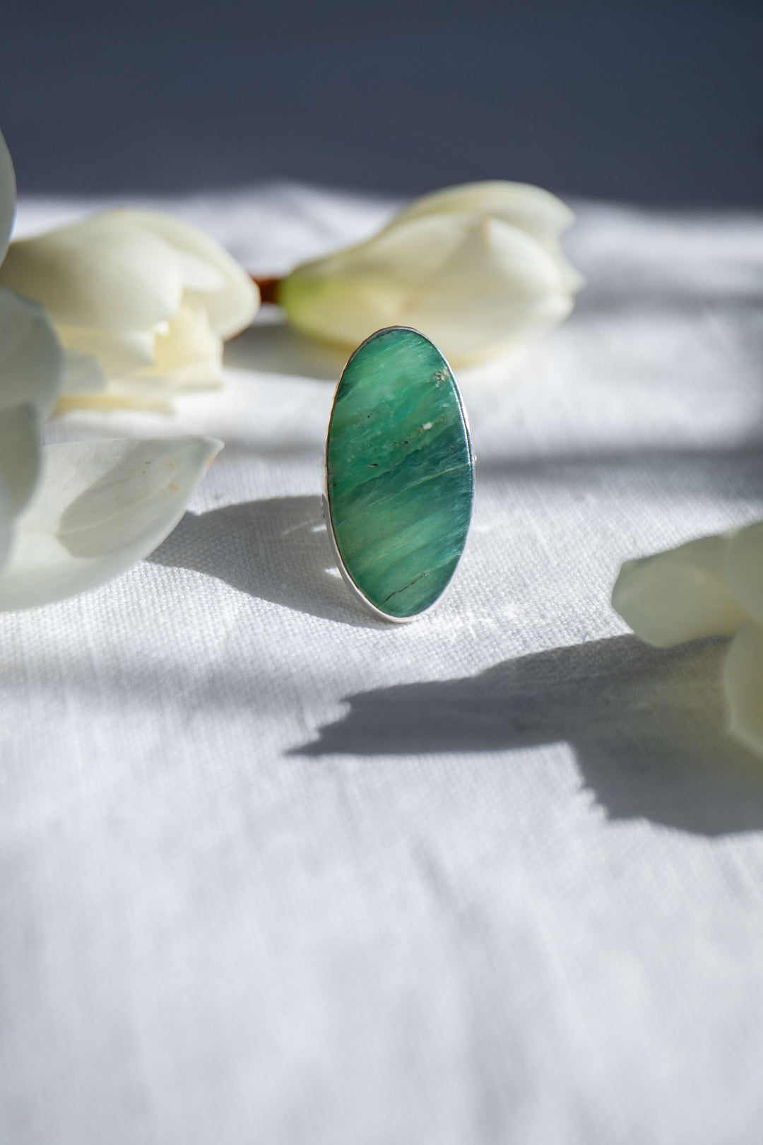 Peruvian Opal Ring in Beaten Sterling Silver with Adjustable Band