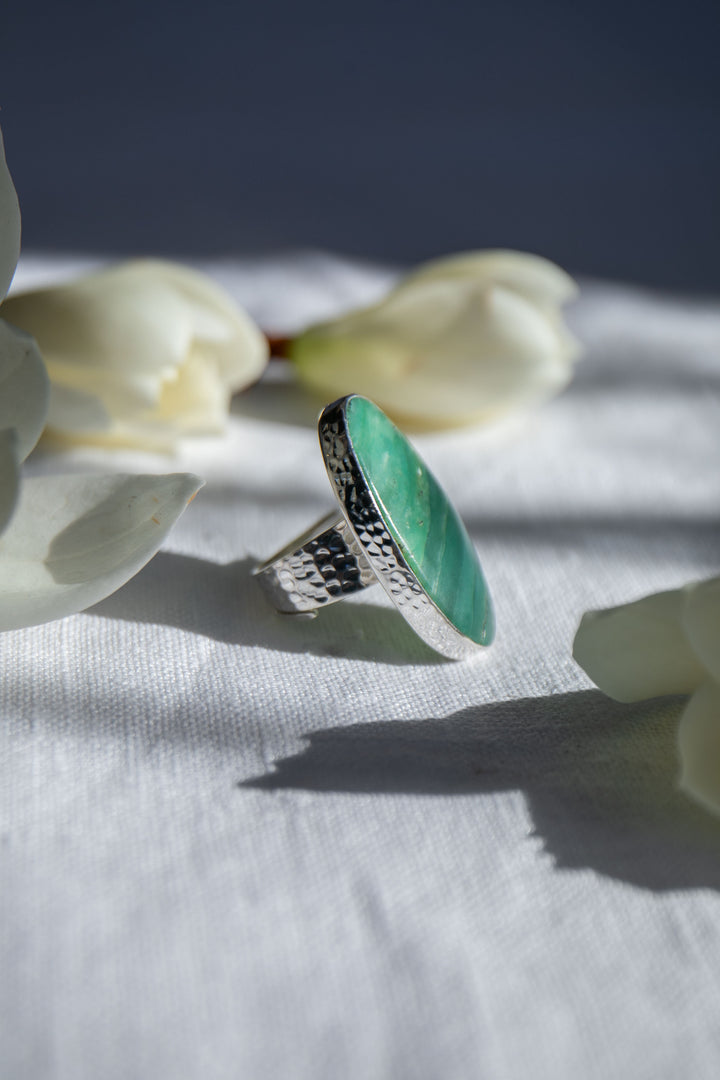 Peruvian Opal Ring in Beaten Sterling Silver with Adjustable Band