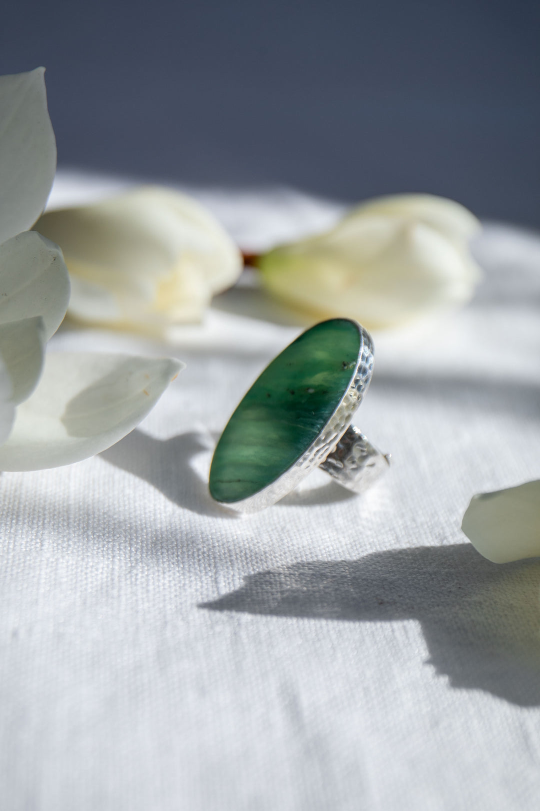 Peruvian Opal Ring in Beaten Sterling Silver with Adjustable Band