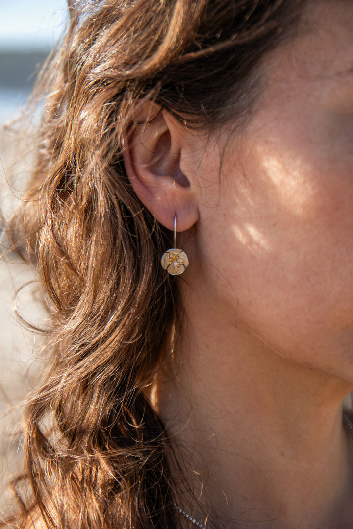 Sweet Silver Flower Earrings with Gold Stamens