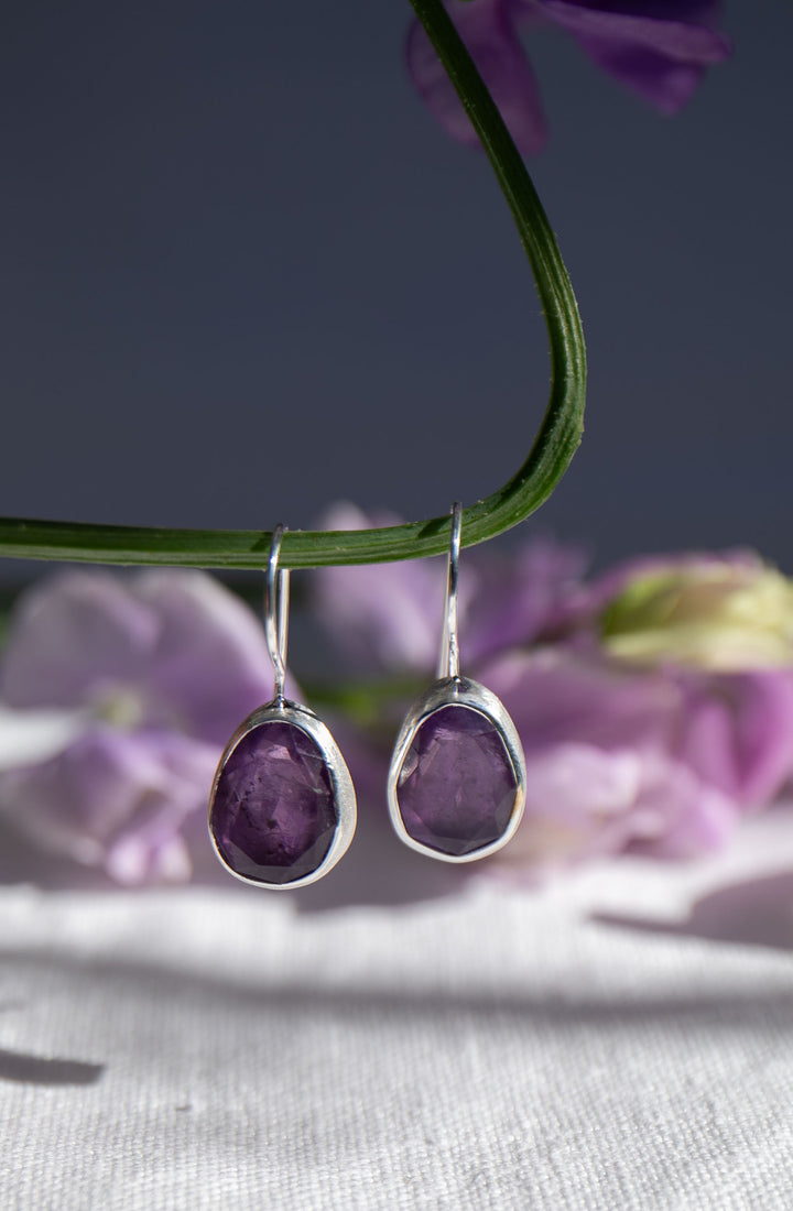 Faceted Amethyst Earrings with Brushed Sterling Silver