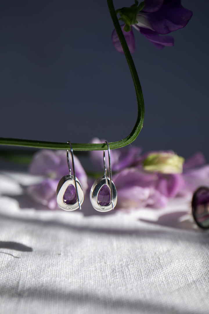 Faceted Amethyst Earrings with Brushed Sterling Silver