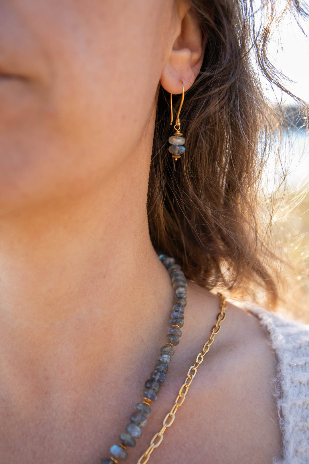 Labradorite and Gold Earrings
