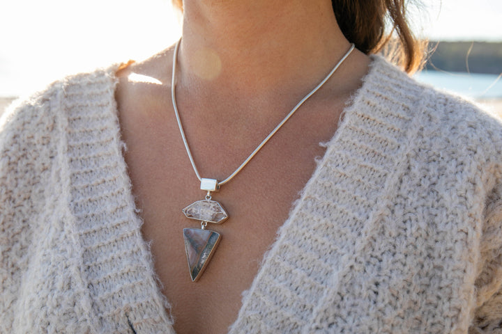 Ocean Jasper and Herkimer Diamond Pendant