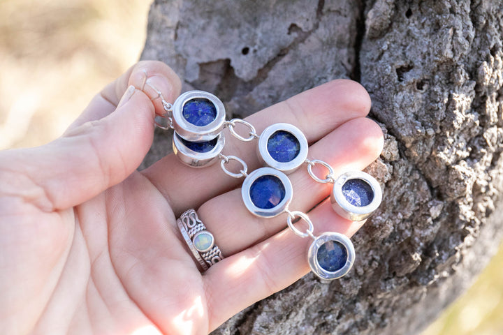 Triple Drop Faceted Lapis Lazuli Earrings in Sterling Silver