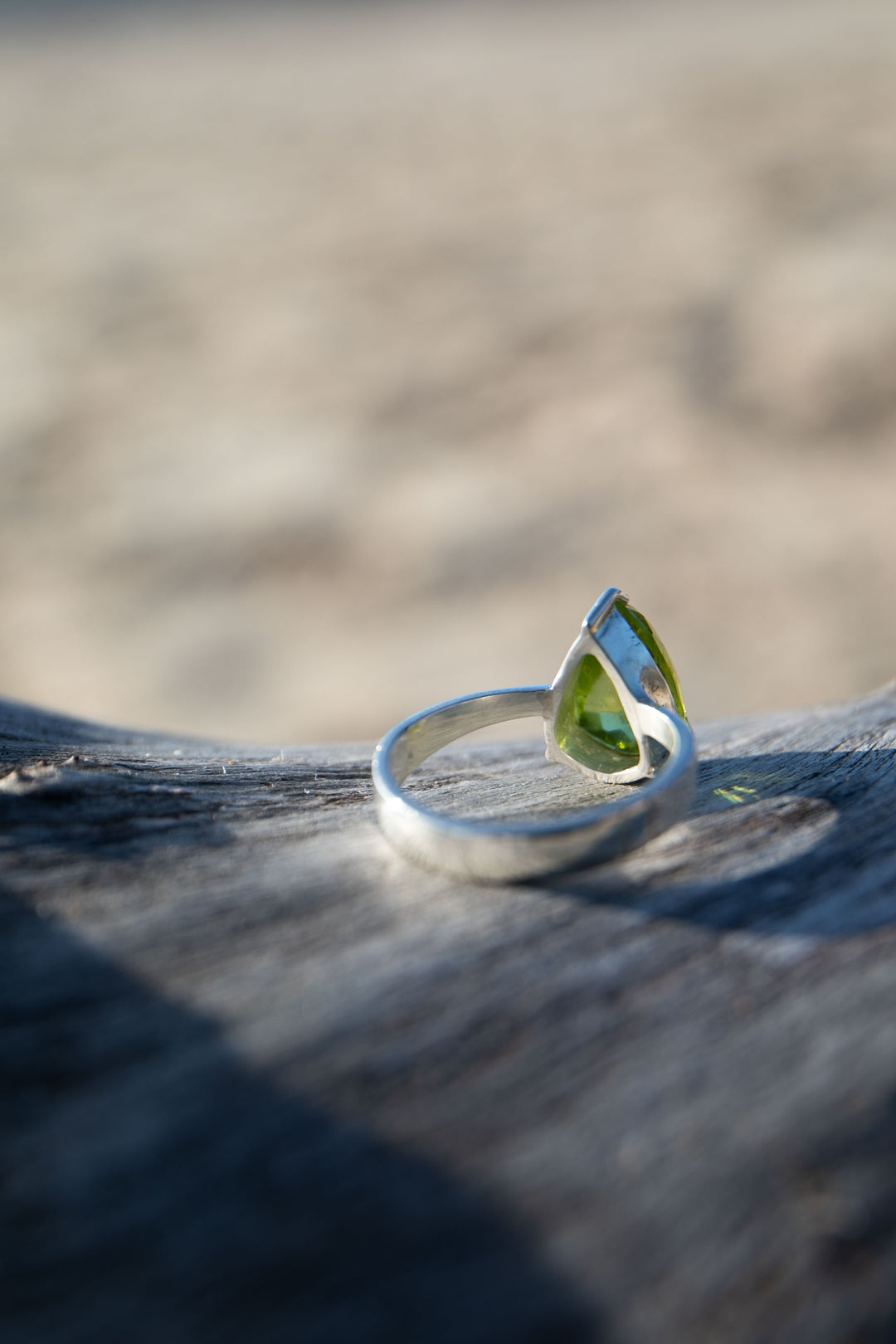 Faceted Teardrop Peridot Ring in Claw Sterling Silver - Size 7 US