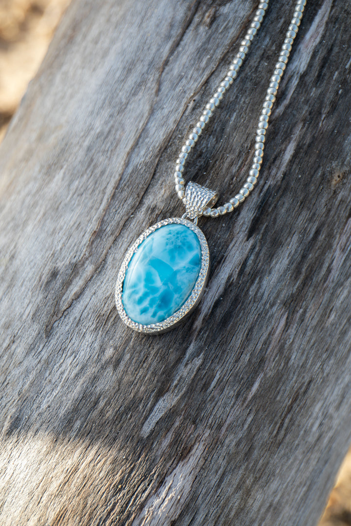 Larimar Pendant in Unique Bezel Silver Setting