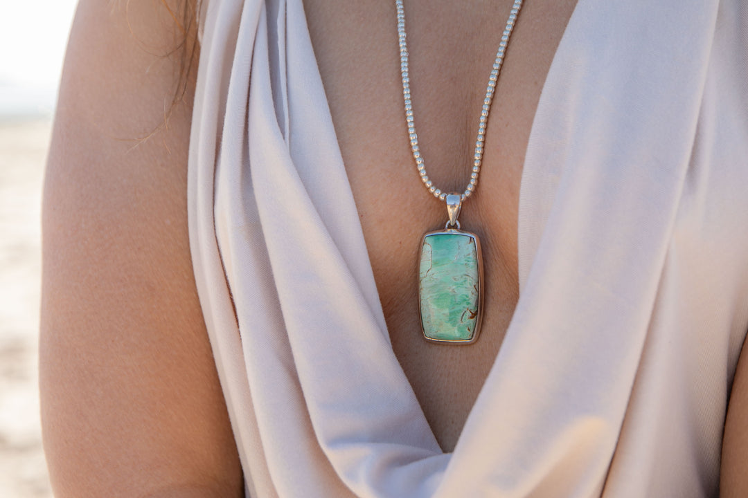 Statement Variscite Pendant in Bezel Sterling Silver Setting