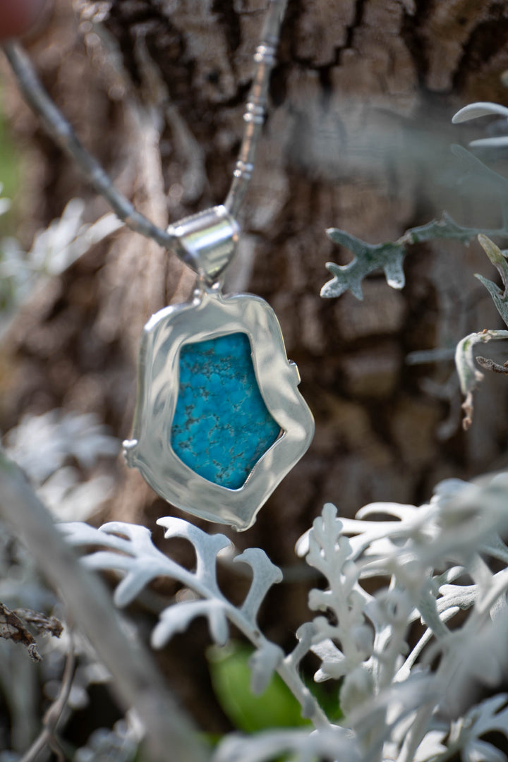 Tribal Raw Arizona Turquoise Pendant in Sterling Silver