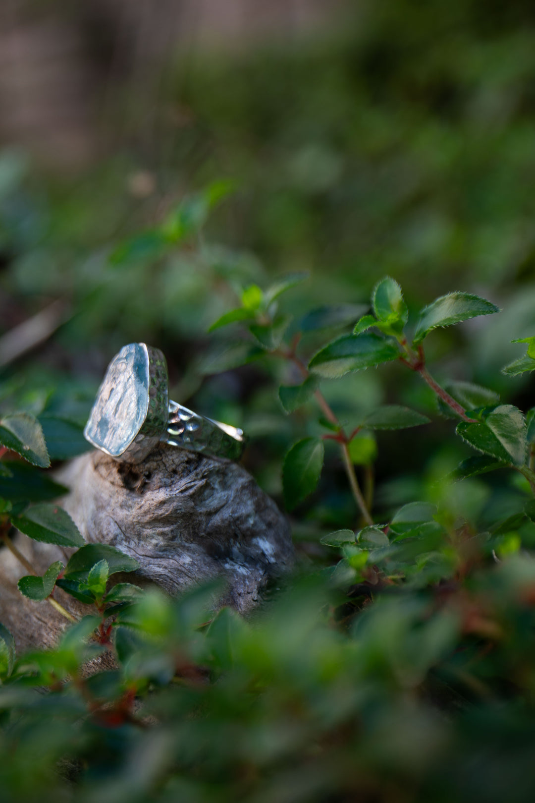 Raw Mozambique Aquamarine Ring with Beaten Adjustable Band