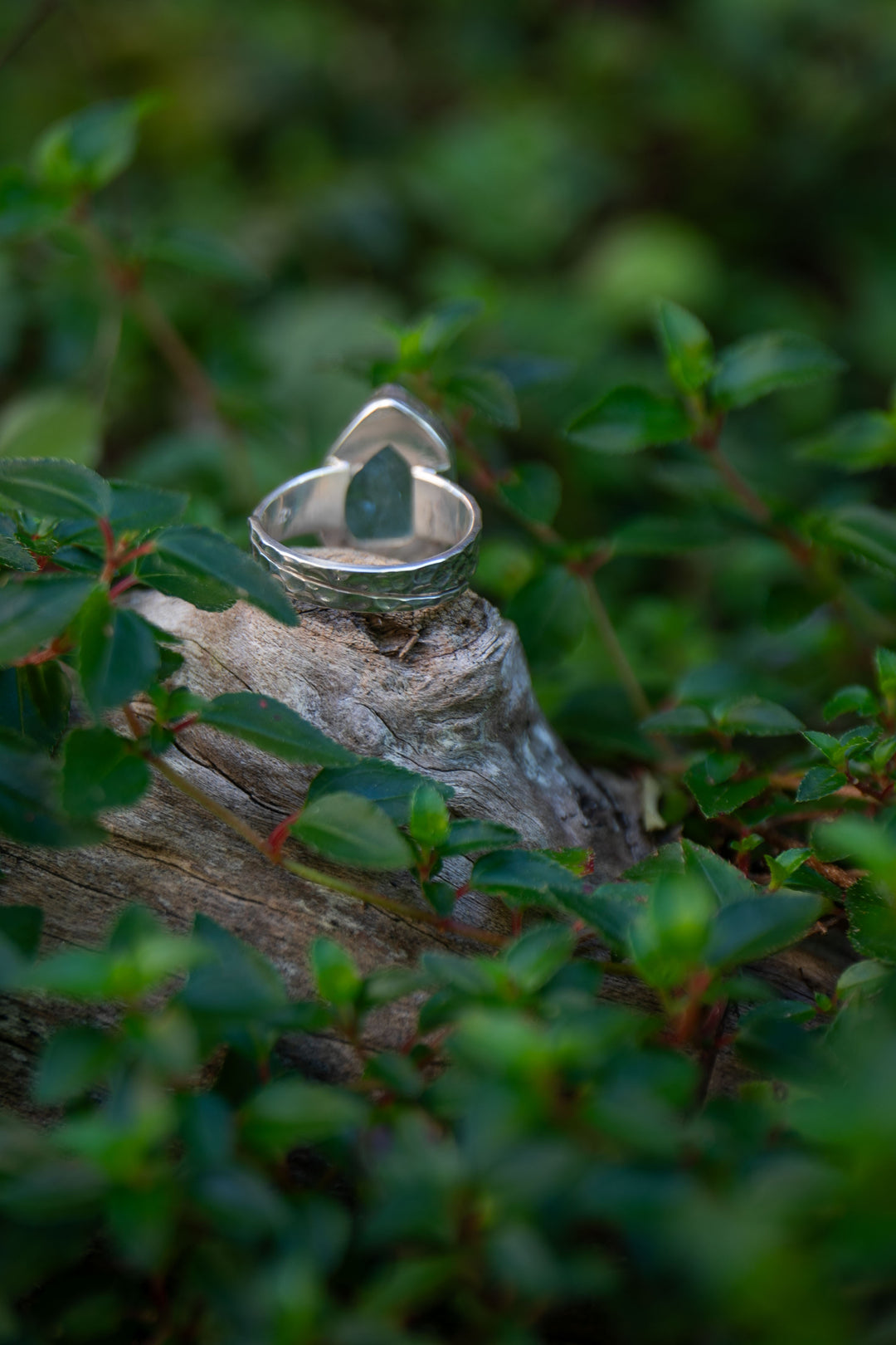 Raw Mozambique Aquamarine Ring with Beaten Adjustable Band
