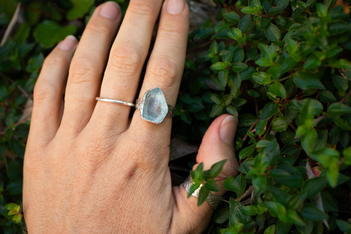 Raw Mozambique Aquamarine Ring with Beaten Adjustable Band