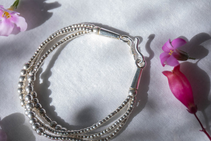 Beaded Thai Hill Tribe Silver Three Stand Bracelet
