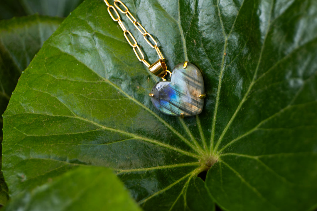 Heart Shaped Labradorite Pendant set in 14k Gold Plated Sterling Silver