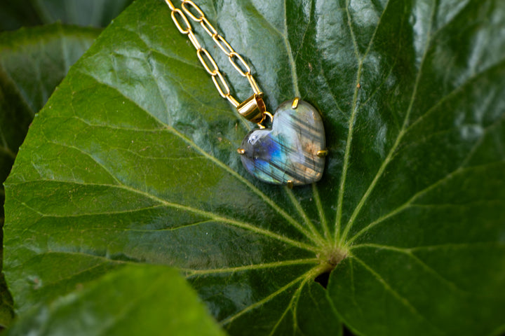 Heart Shaped Labradorite Pendant set in 14k Gold Plated Sterling Silver