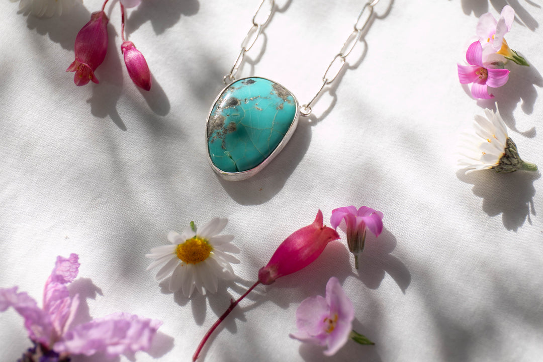 Arizona Turquoise Pendant with Sterling Silver Link Chain