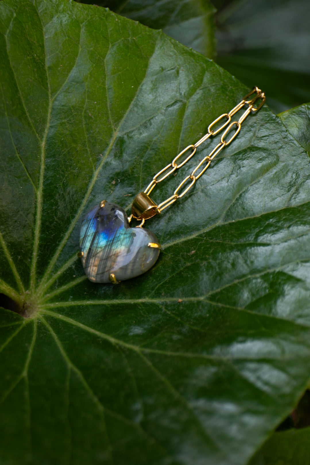 Heart Shaped Labradorite Pendant set in 14k Gold Plated Sterling Silver