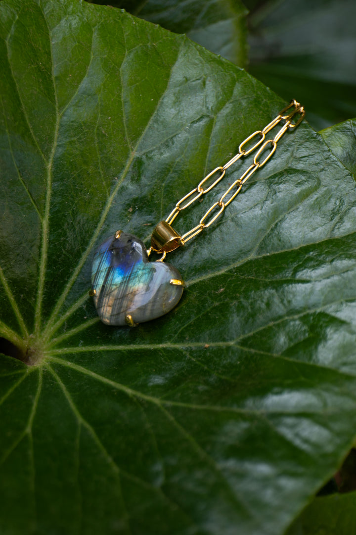 Heart Shaped Labradorite Pendant set in 14k Gold Plated Sterling Silver
