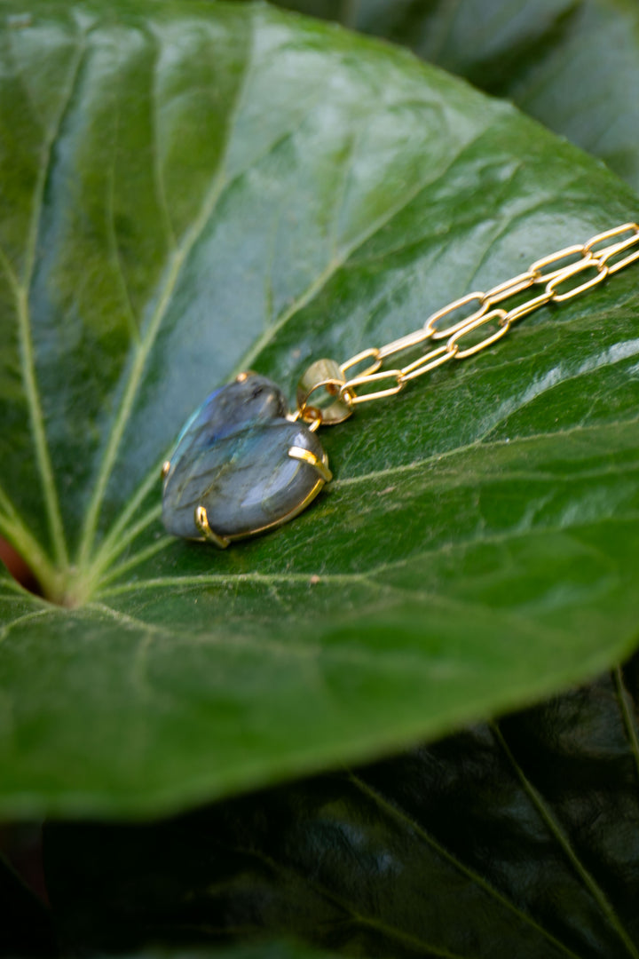 Heart Shaped Labradorite Pendant set in 14k Gold Plated Sterling Silver
