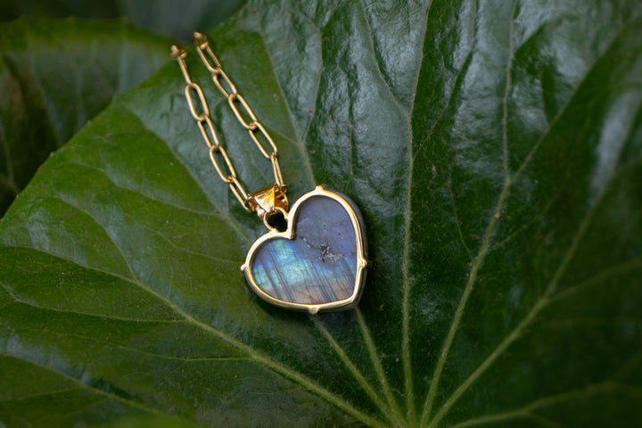 Heart Shaped Labradorite Pendant set in 14k Gold Plated Sterling Silver