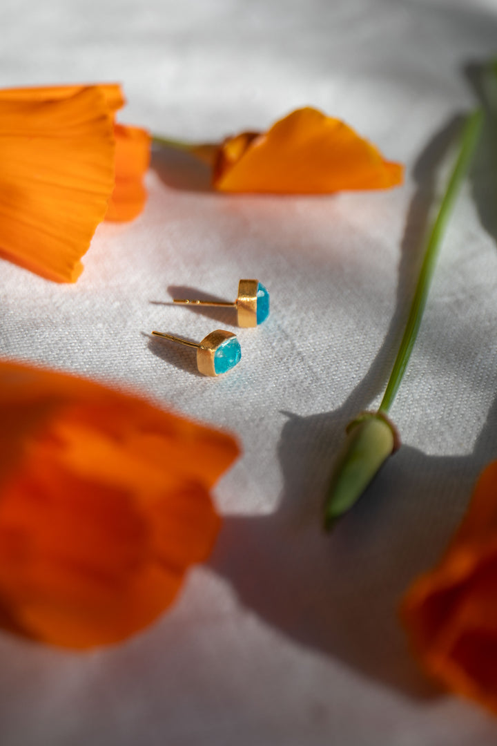 Rose Cut Apatite Stud Earrings in 24k Gold Plated Sterling Silver