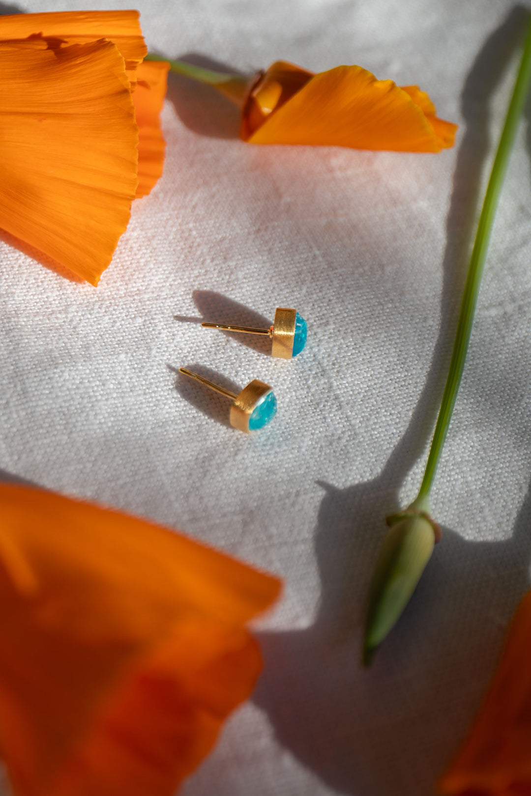 Rose Cut Apatite Stud Earrings in 24k Gold Plated Sterling Silver