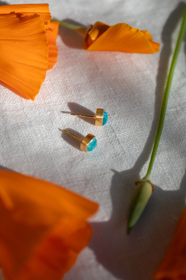 Rose Cut Apatite Stud Earrings in 24k Gold Plated Sterling Silver