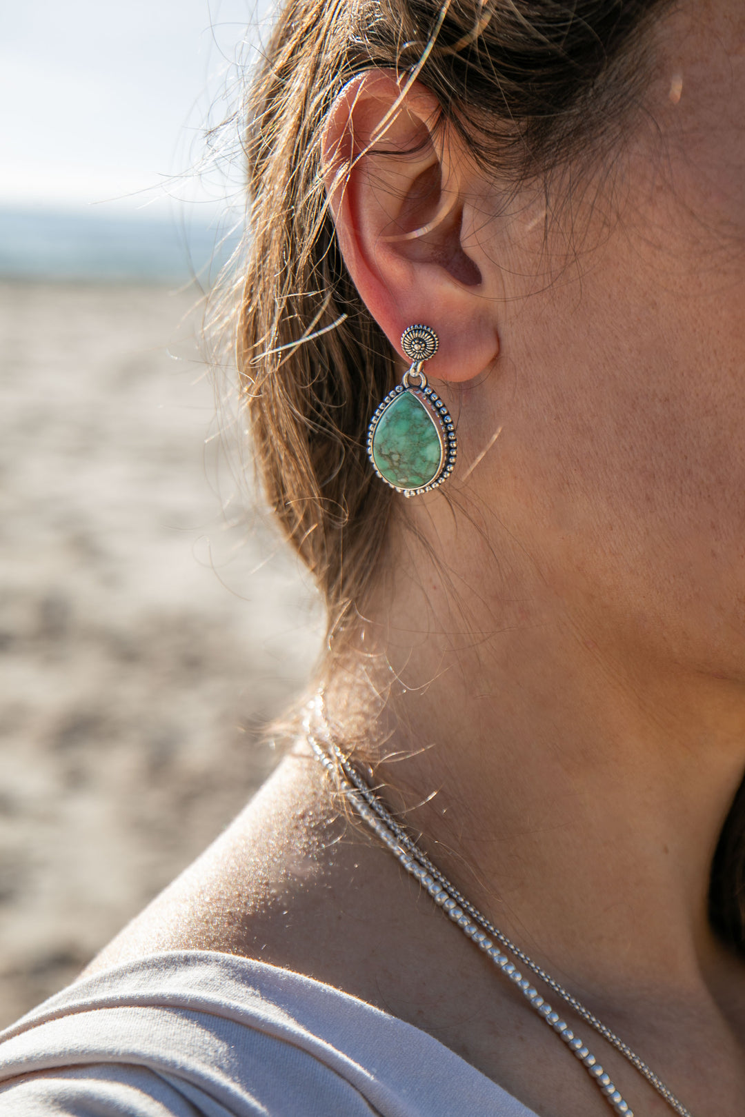 Teardrop Variscite Stud Earrings in Unique Sterling Silver