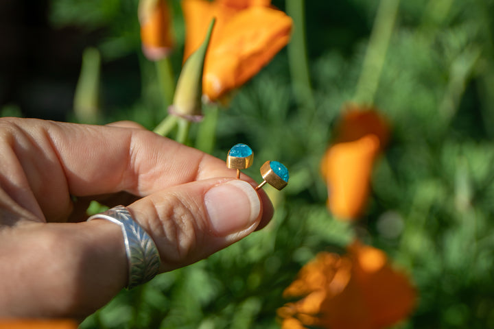 Rose Cut Apatite Stud Earrings in 24k Gold Plated Sterling Silver