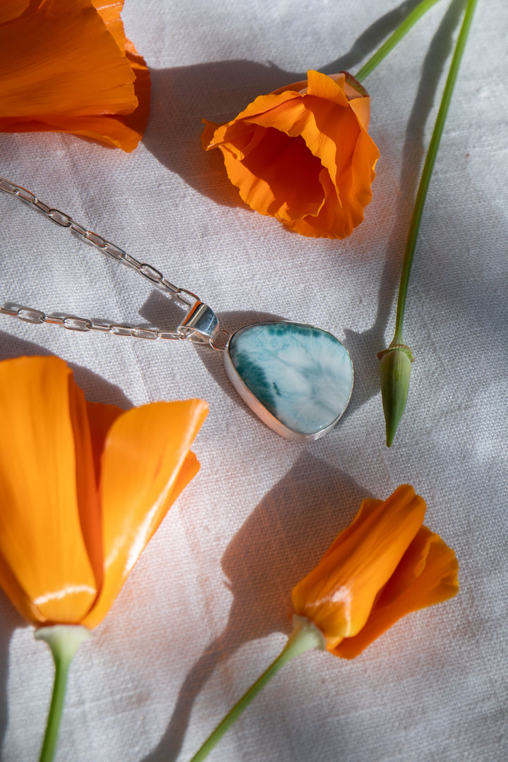 Larimar Pendant in Brushed Silver Setting