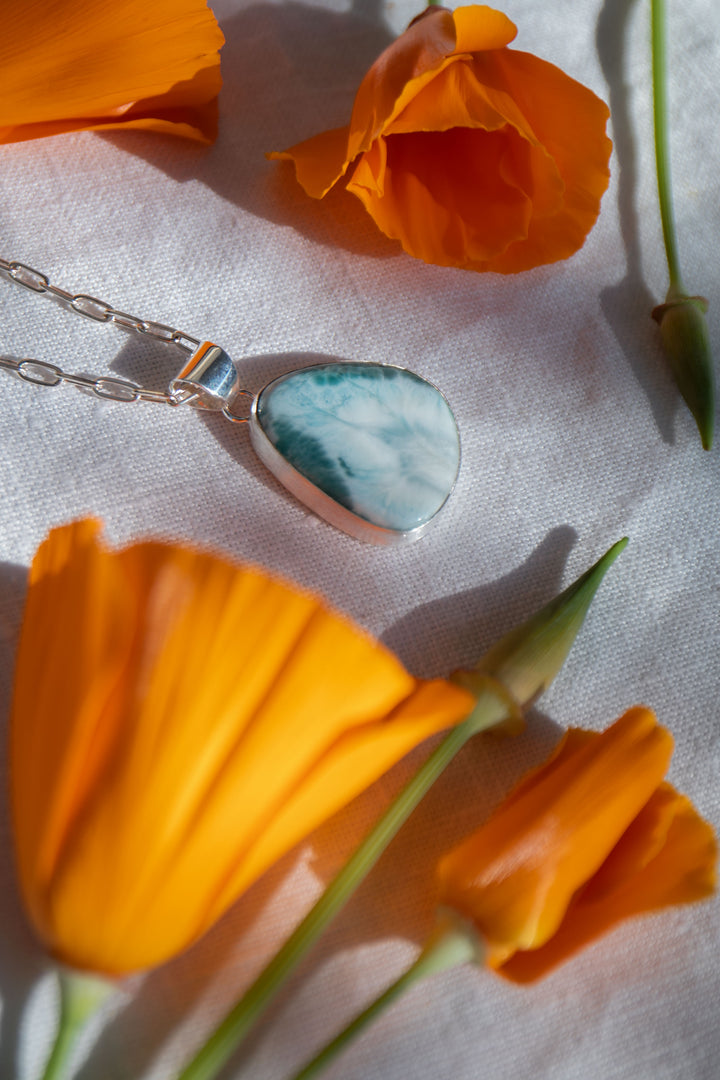 Larimar Pendant in Brushed Silver Setting