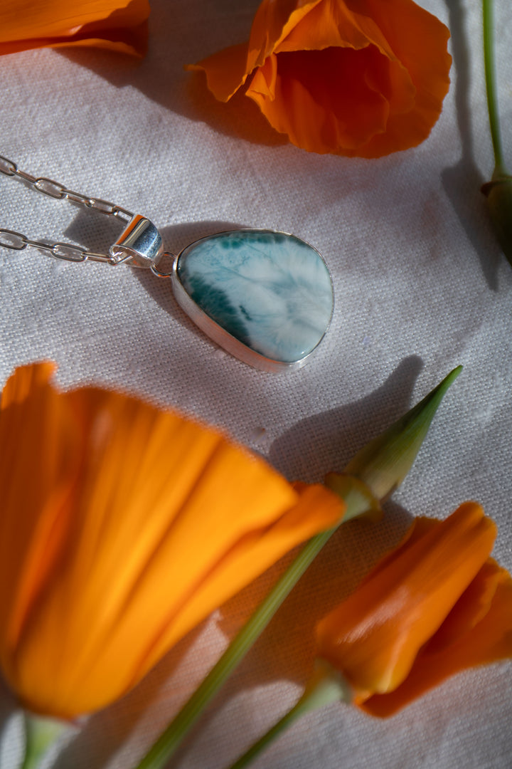 Larimar Pendant in Brushed Silver Setting